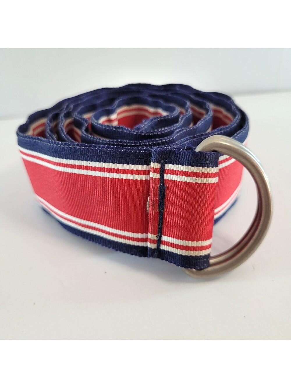 Unbranded Men’s 33-36 Red White Blue Nylon Web Belt Double D-Ring Buckle